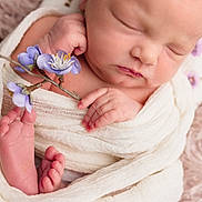Chloe joined the competition — help win amazing prizes! baby, blanket, closeup, cozy, cute, delicate, feet, flower, hand, infant, newborn, peaceful, portrait, purple_flower, resting, skin, sleeping, soft_texture, toes, wrapped