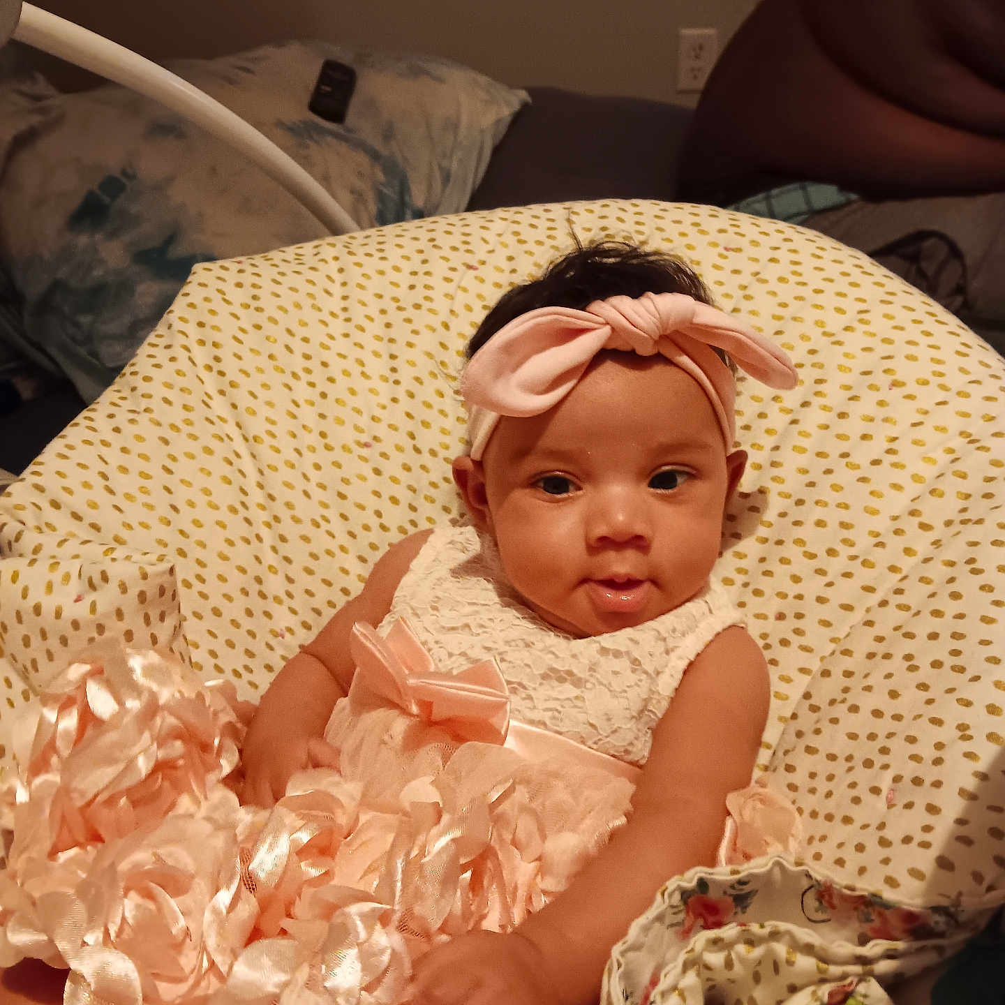 Damaya joined the competition — help win amazing prizes! baby, bed, bodypart, bonnet, clothing, couch, crib, cushion, face, finger, furniture, hand, hat, head, homedecor, infantbed, newborn, person, photography, portrait