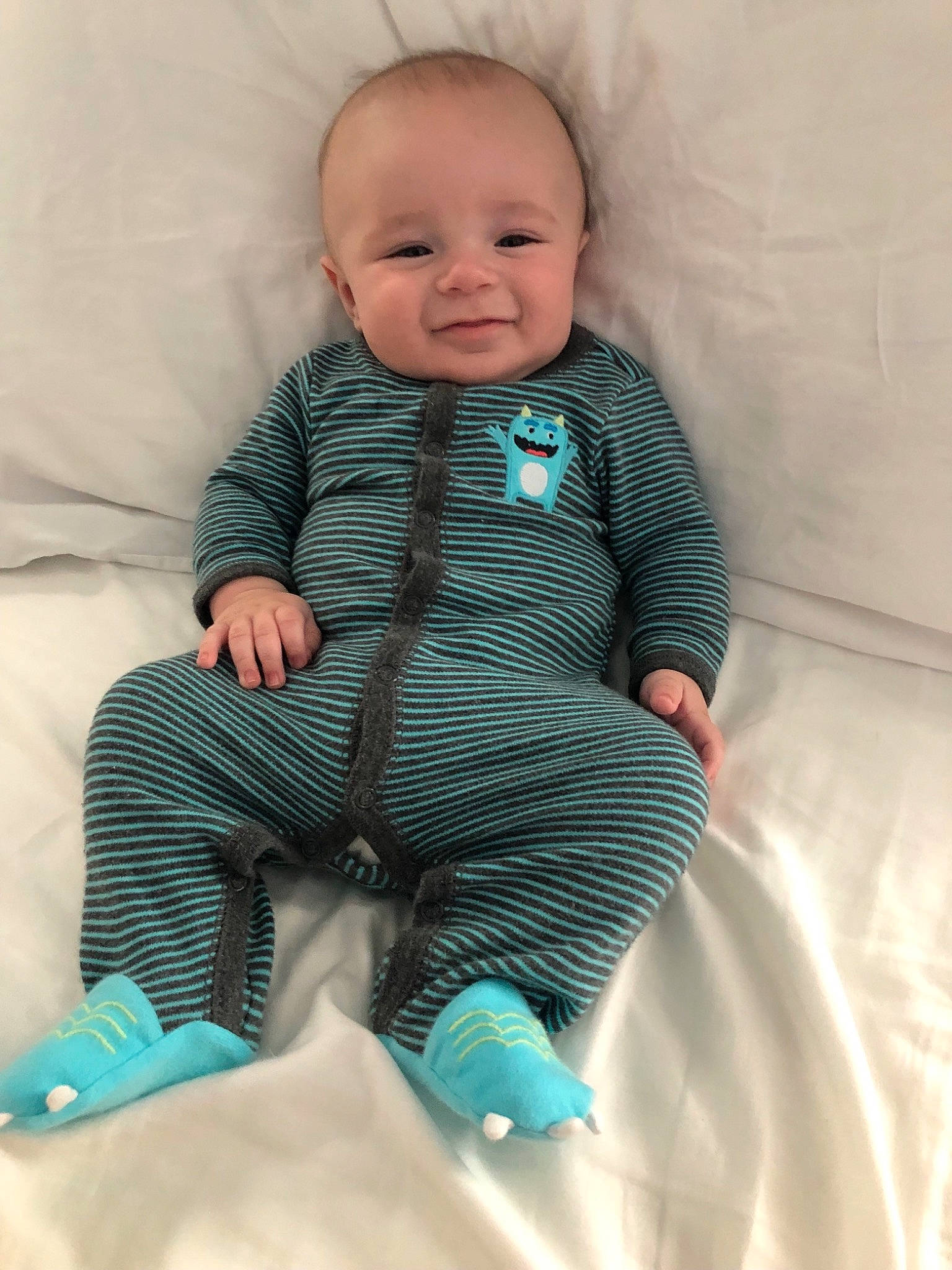 Cash joined the competition — help win amazing prizes! baby, baby_toddler_clothing, blue, cheek, child, electronic_device, eye, face, head, nose, person, sitting, skin, sleeve, smile, toddler, turquoise