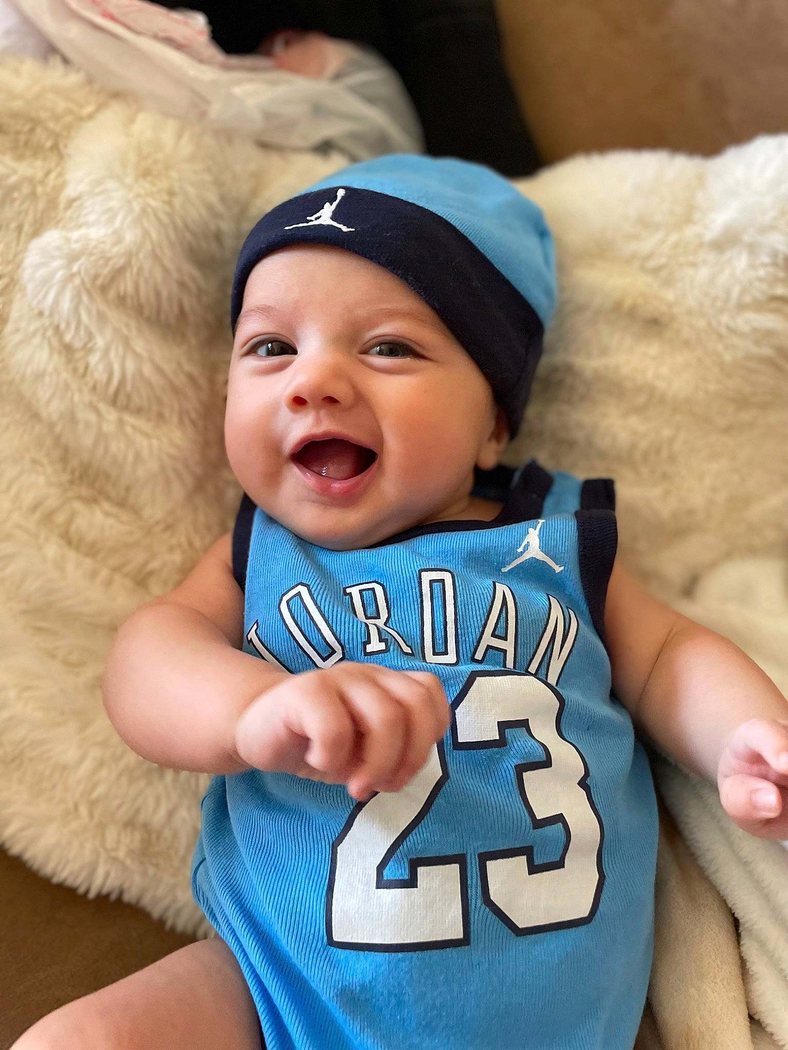 Isaiah joined the competition — help win amazing prizes! azure, baby, baby_toddler_clothing, cap, child, electric_blue, fashion_accessory, finger, fun, gesture, glove, happy, headwear, jersey, nail, person, skin, smile, sports_gear, thumb