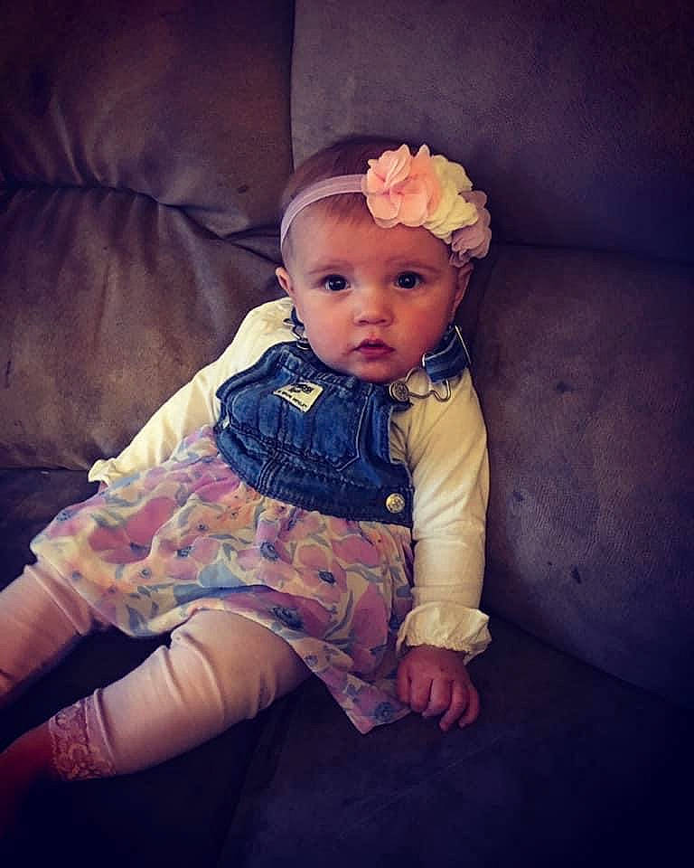 Myah joined the competition — help win amazing prizes! baby, beauty, cheek, child, chin, cloud, cool, eye, face, hairstyle, head, headwear, human, iris, person, pink, sitting, skin, sky, smile