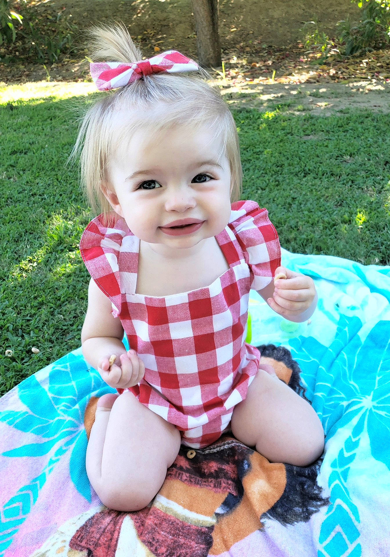 Hayven joined the competition — help win amazing prizes! baby_products, blond, child, fun, girl, grass, human_hair_color, infant, iris, pattern, person, pink, play, product, skin, smile, summer, toddler