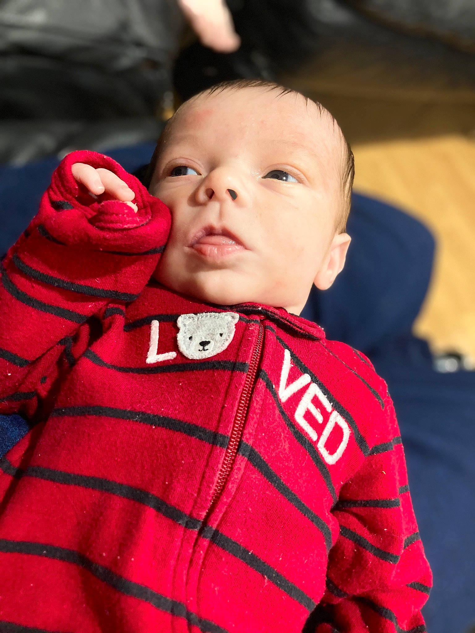 John joined the competition — help win amazing prizes! baby, baby_toddler_clothing, carmine, cheek, child, chin, collar, comfort, fun, fur, happy, lip, nose, pattern, person, plaid, sitting, skin, sleeve, tartan