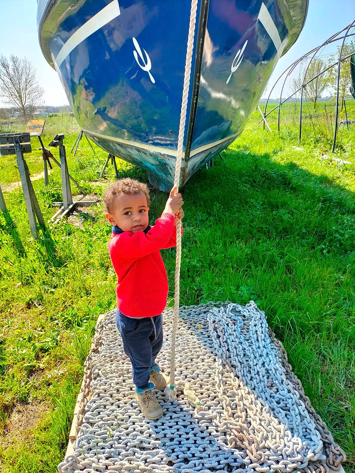 Mircéa participe au concours pour gagner de l'argent avec cette photo : balloon, child, electric_blue, fun, grass, grassland, green, leisure, outdoor_play_equipment, people_in_nature, person, plant, play, pole, recreation, shade, sky, t_shirt, toddler, tree