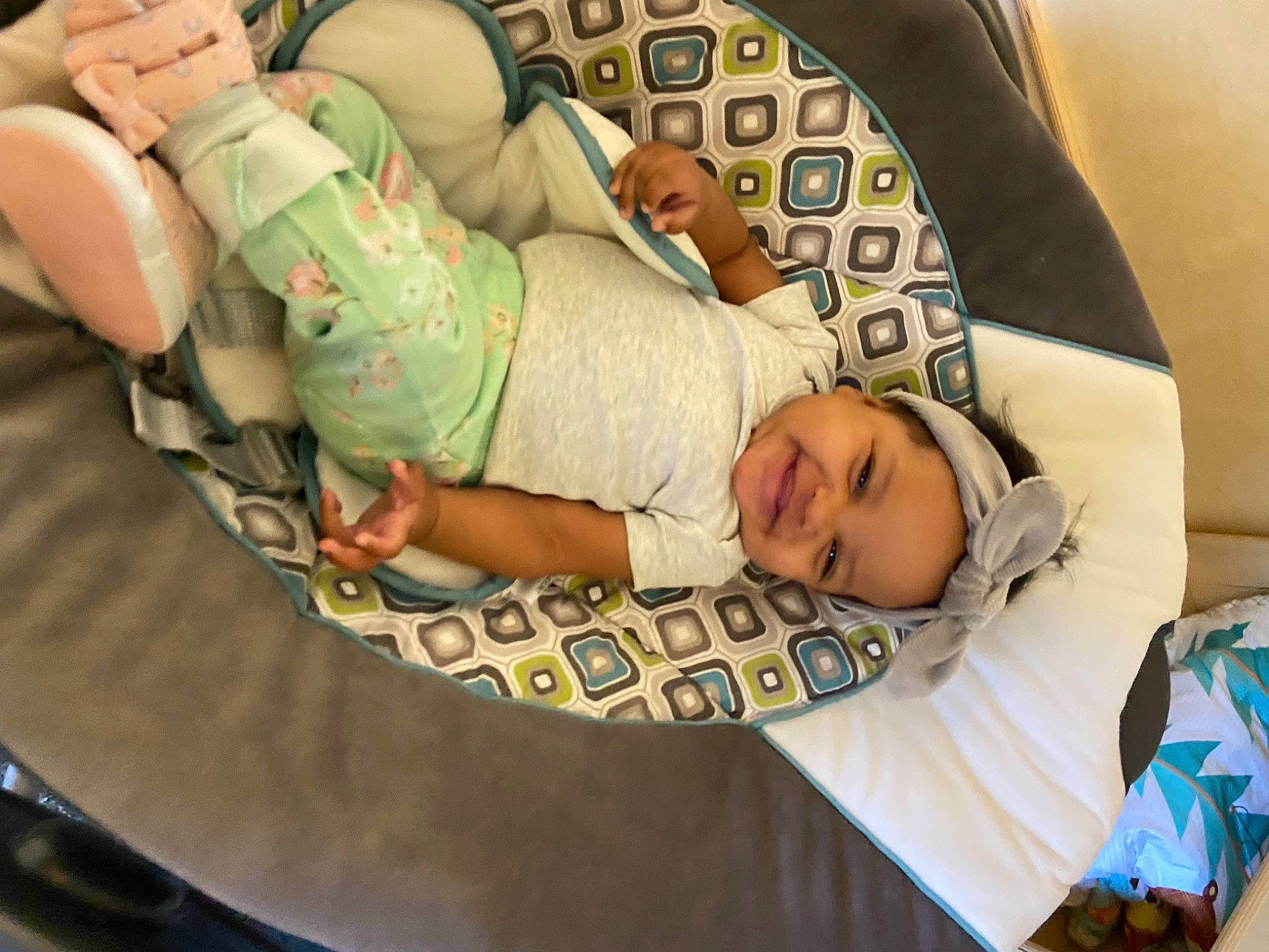 Olivia is registered to the contest to win money with this photo: baby, baby_products, baby_safety, baby_sleeping, baby_toddler_clothing, bedtime, child, comfort, event, hand, happy, headwear, health_care, hospital, infant_bed, joy, linens, pattern, person, room