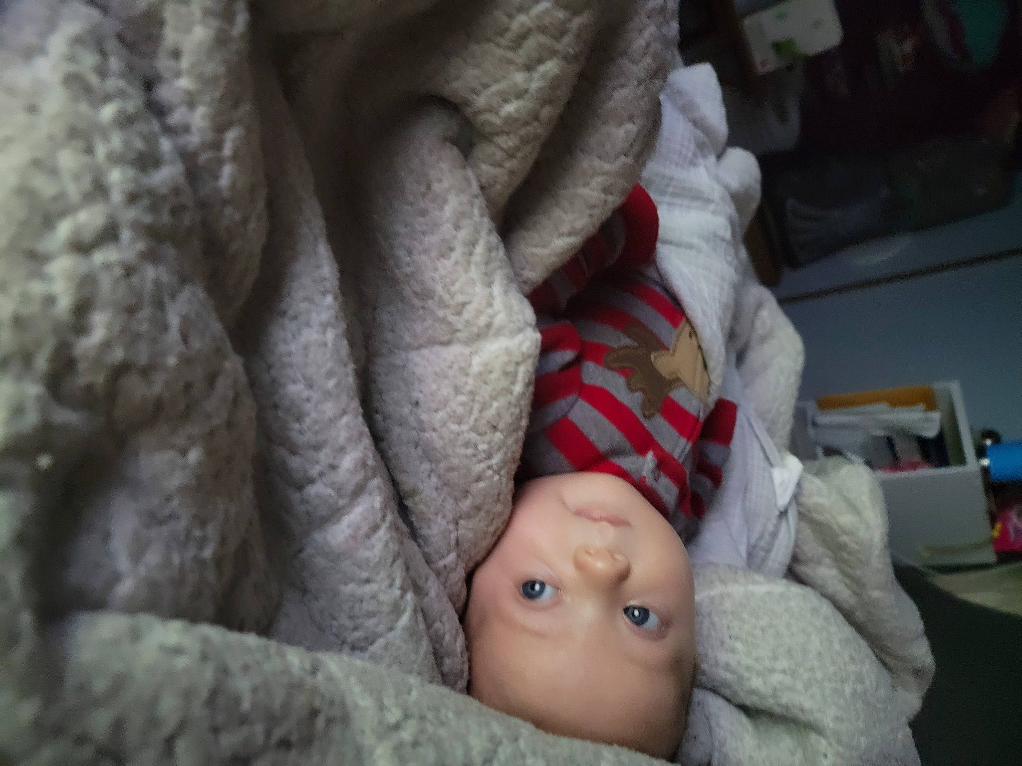 Dominick is registered to the contest to win money with this photo: baby, baby_sleeping, bed_sheet, bedding, bedtime, carmine, cheek, child, comfort, flesh, fur, grey, linens, nap, person, room, skin, sleep, toddler, wool