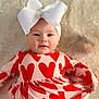 Remi joined the competition — help win amazing prizes! baby, infant, child, headband, bow, dress, hearts, red_and_pink, blanket, portrait, smile, adorable, lying_down, cozy, fabric, clothing, face, eyes, hands, indoor