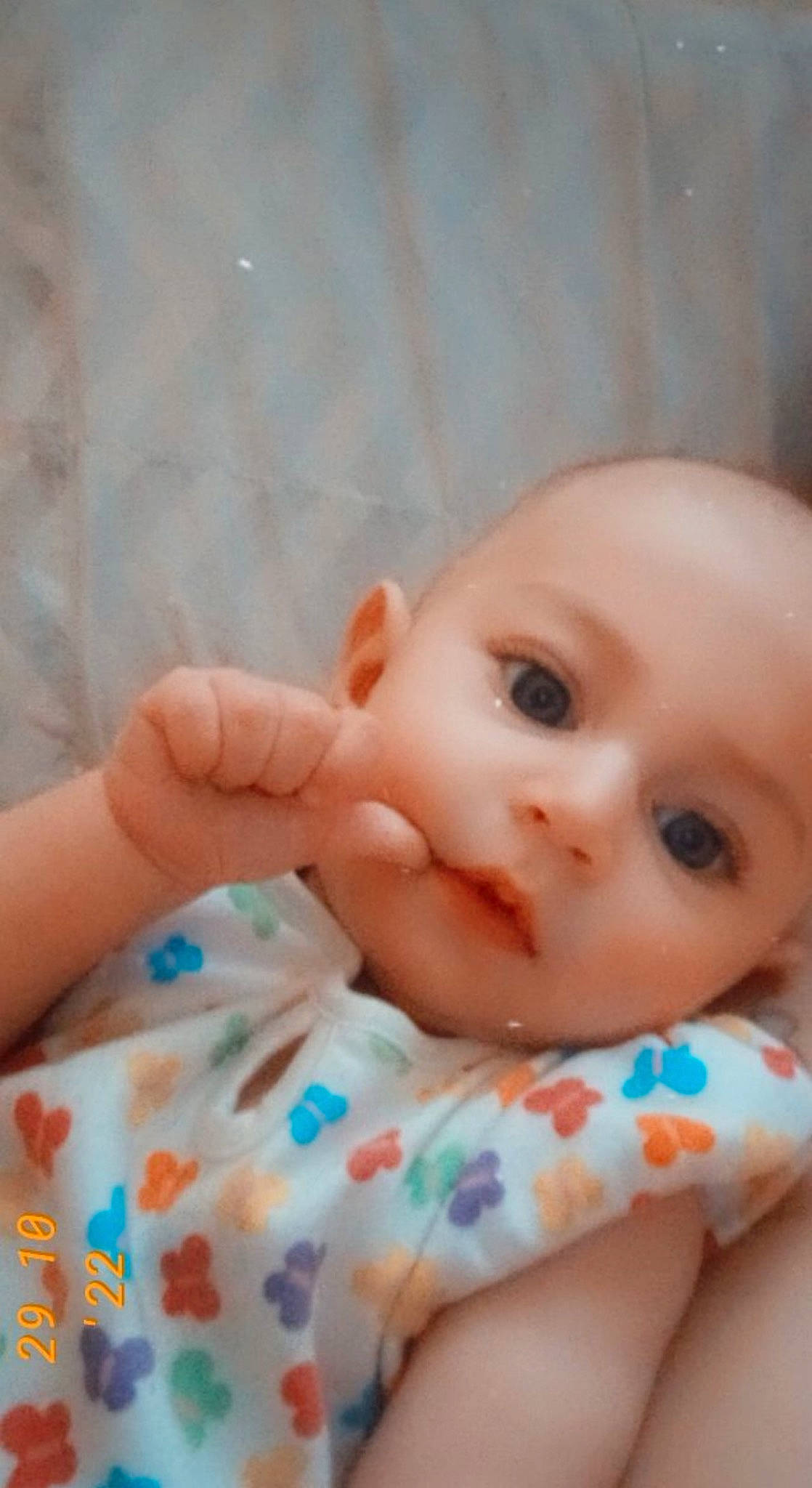 Edith joined the competition — help win amazing prizes! baby, baby_toddler_clothing, cheek, child, dress, eyelash, face, finger, gesture, hand, iris, lip, nail, nose, pattern, person, skin, sleeve, thumb, toddler