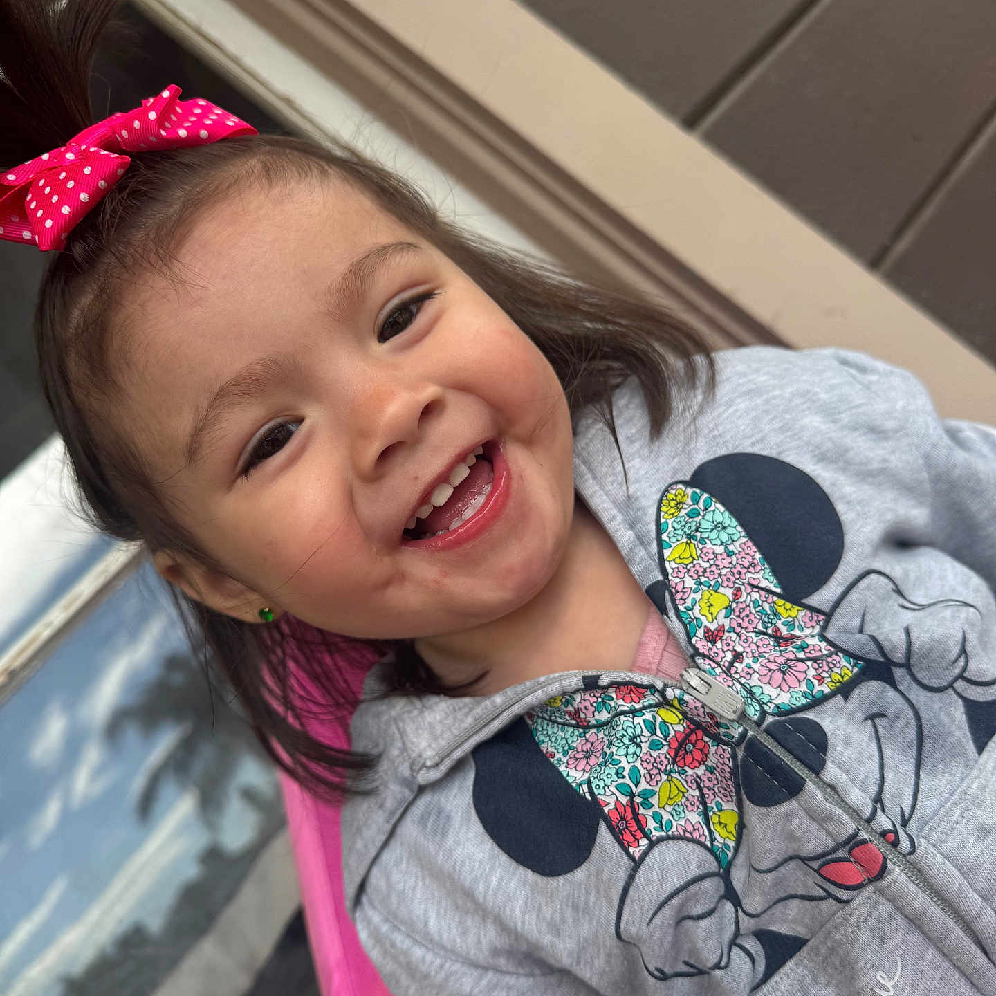 Nya is registered to the contest to win money with this photo: accessories, applique, baby, clothing, coat, dress, face, happy, head, hoodie, jacket, knitwear, laughing, pattern, person, photography, portrait, smile, sweater, sweatshirt
