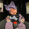 Murphy-Dean joined the competition — help win amazing prizes! newborn, baby, infant, sleeping, car_seat, seatbelt, harness, lavender, bow, clothing, pacifier, mittens, blanket, portrait, indoors, travel,  안전, cozy, peaceful, photography