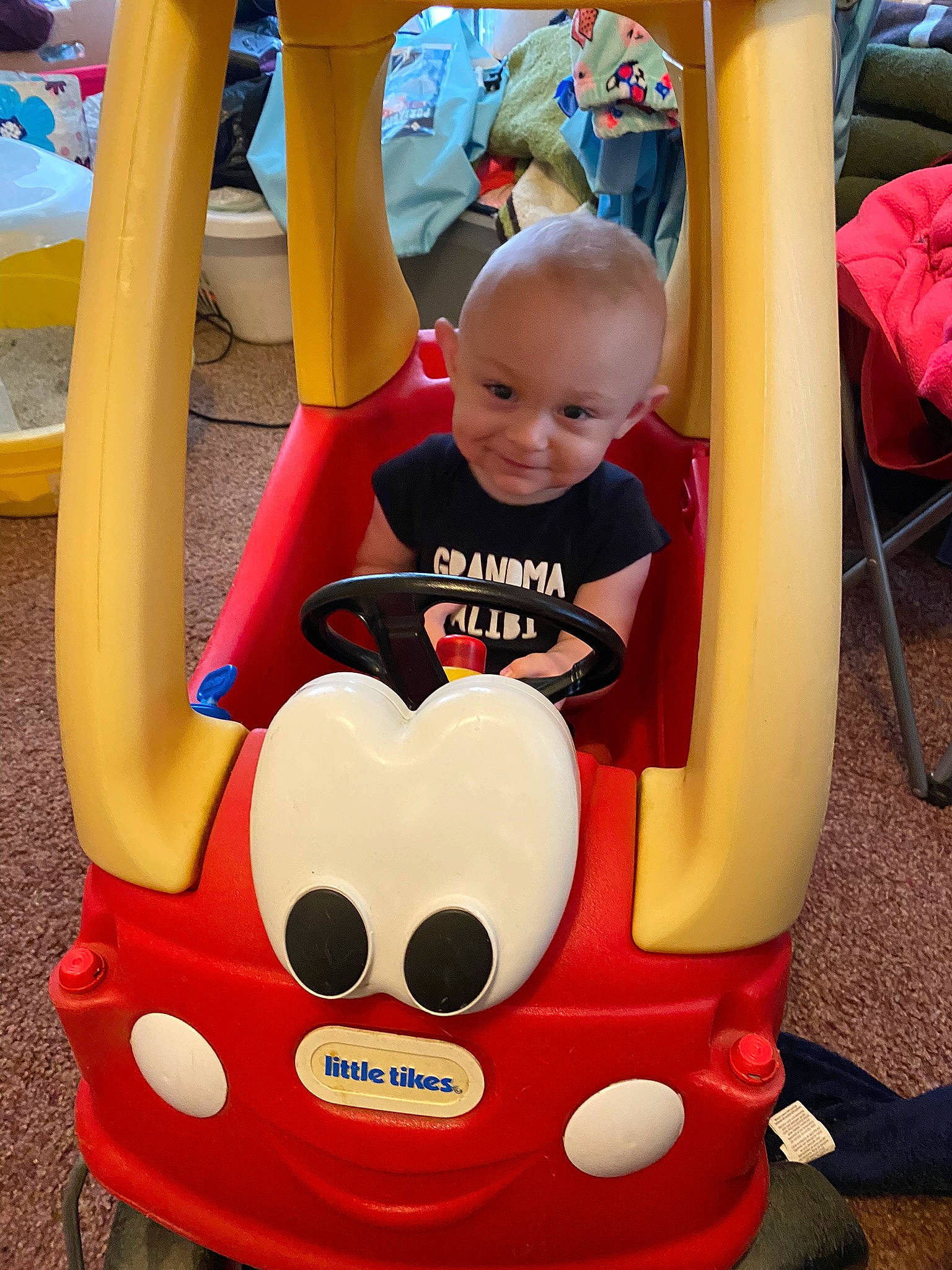 Ryland is registered to the contest to win money with this photo: baby, baby_products, baby_toddler_clothing, chair, child, city, fun, happy, joy, leisure, person, photograph, play, playground, recreation, riding_toy, shorts, snapshot, t_shirt, toddler