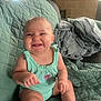 Emori joined the competition — help win amazing prizes! baby, blanket, chubby_cheeks, clothing, couch, cute, foot, furniture, hand, happy, indoors, infant, living_room, mint_green, person, portrait, quilted_blanket, sitting, skin, smiling