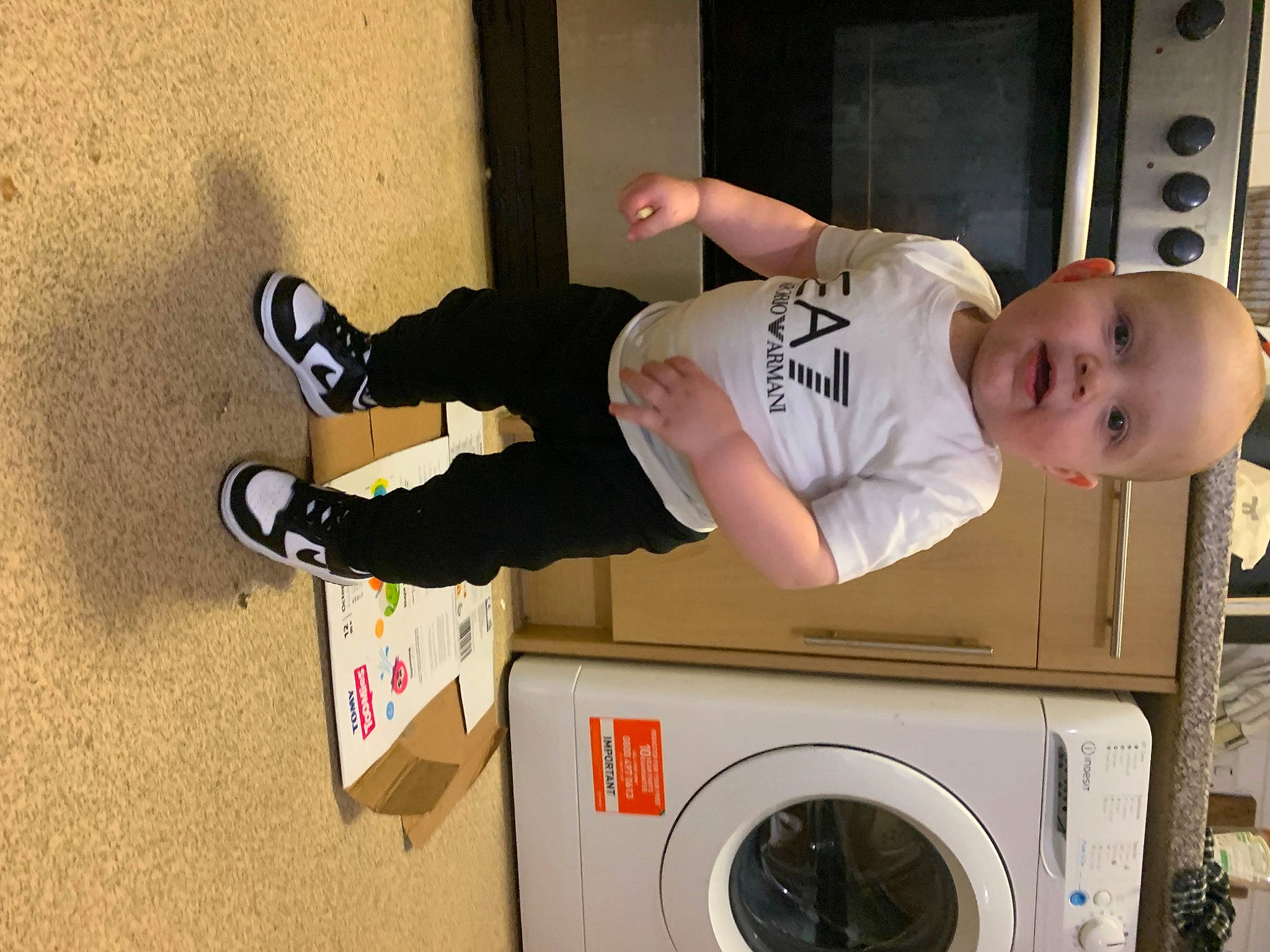 Hadlee-joe joined the competition — help win amazing prizes! baby, baby_toddler_clothing, child, clothes_dryer, fun, home_appliance, human_leg, knee, laundry, laundry_room, leg, machine, major_appliance, outdoor_shoe, person, room, sportswear, thigh, toddler, walking_shoe
