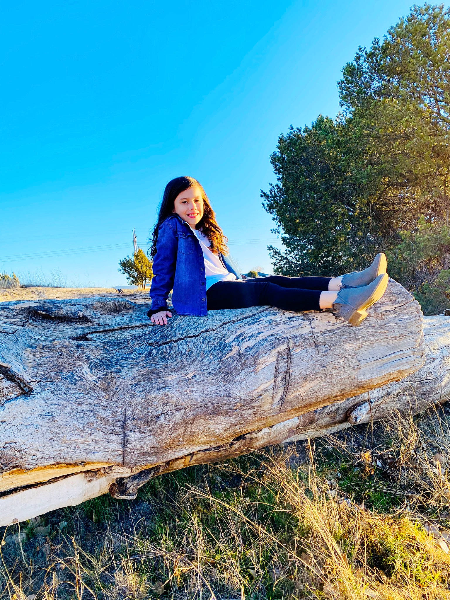 Amaya joined the competition — help win amazing prizes! autumn, beauty, blue, brown_hair, grass, jeans, joy, leg, leisure, long_hair, people_in_nature, person, photo_shoot, photography, plant, sitting, sky, spring, sunlight, tree