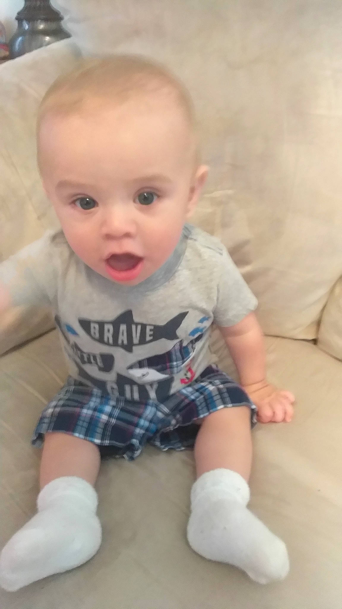 Aryan joined the competition — help win amazing prizes! baby, baby_toddler_clothing, cheek, child, eye, face, head, leg, lip, nose, person, skin, sleeve, smile, surprise, toddler