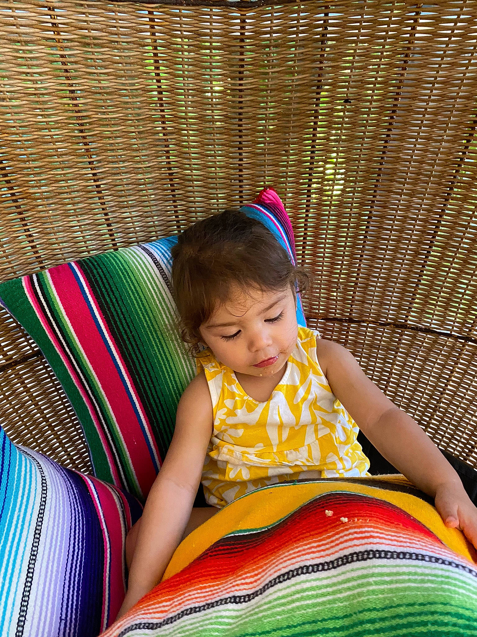 Elena is registered to the contest to win money with this photo: child, comfort, eye, face, fun, happy, human_body, leg, leisure, linens, magenta, neck, pattern, person, recreation, sitting, skin, sleeve, t_shirt, textile