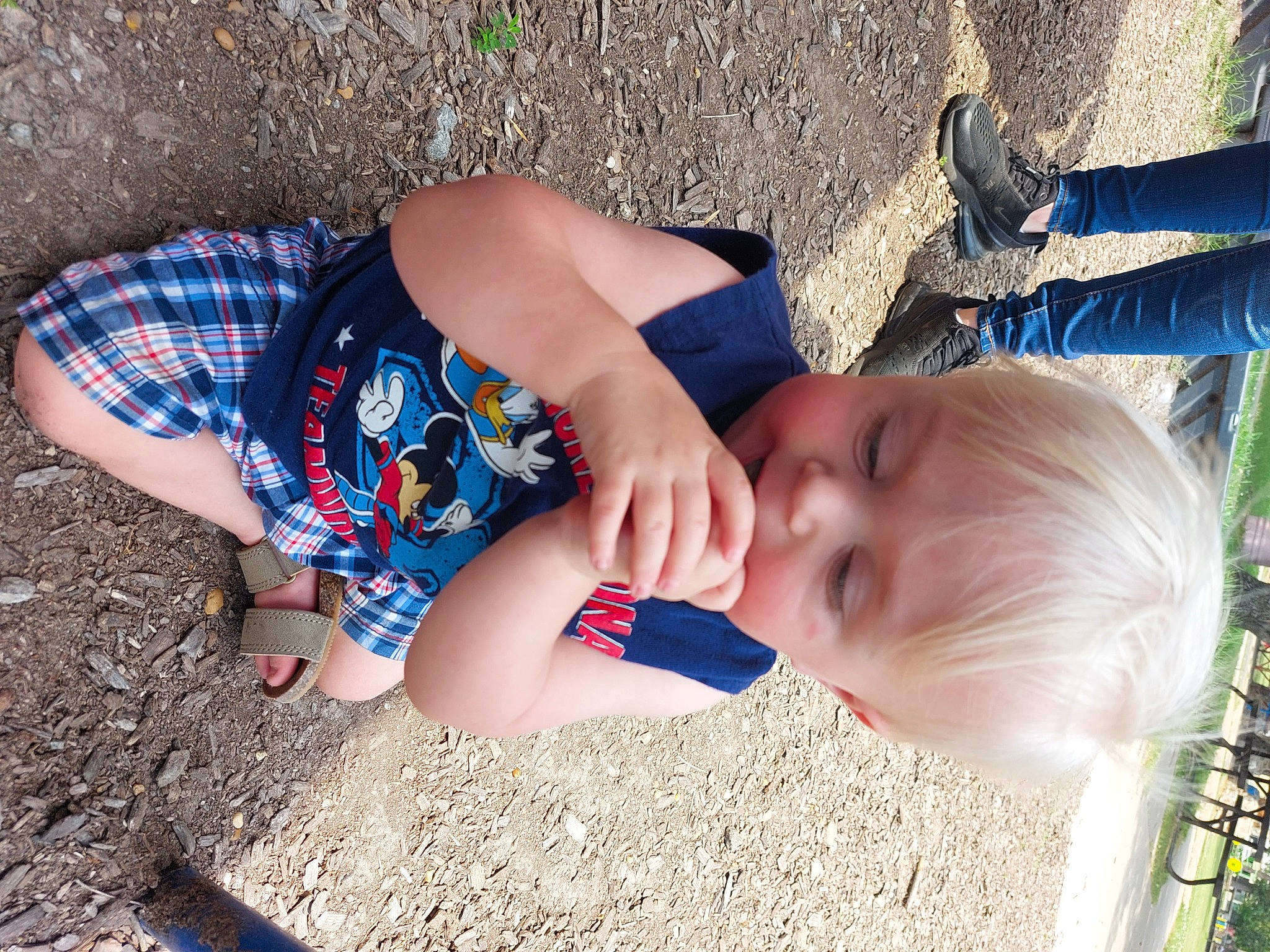 Nicklaus joined the competition — help win amazing prizes! baby, baby_toddler_clothing, blue, child, clothing, electric_blue, finger, fun, grass, grass_family, hairstyle, happy, human_leg, leaf, leisure, pattern, people_in_nature, person, sunlight, toddler