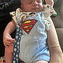 Zaidyn joined the competition — help win amazing prizes! arm, baby, bracelet, casual, child, closeup, comfort, couch, cute, fabric, hand, infant, onesie, pacifier_clip, pattern, person, resting, skin, sleeping, superman_logo