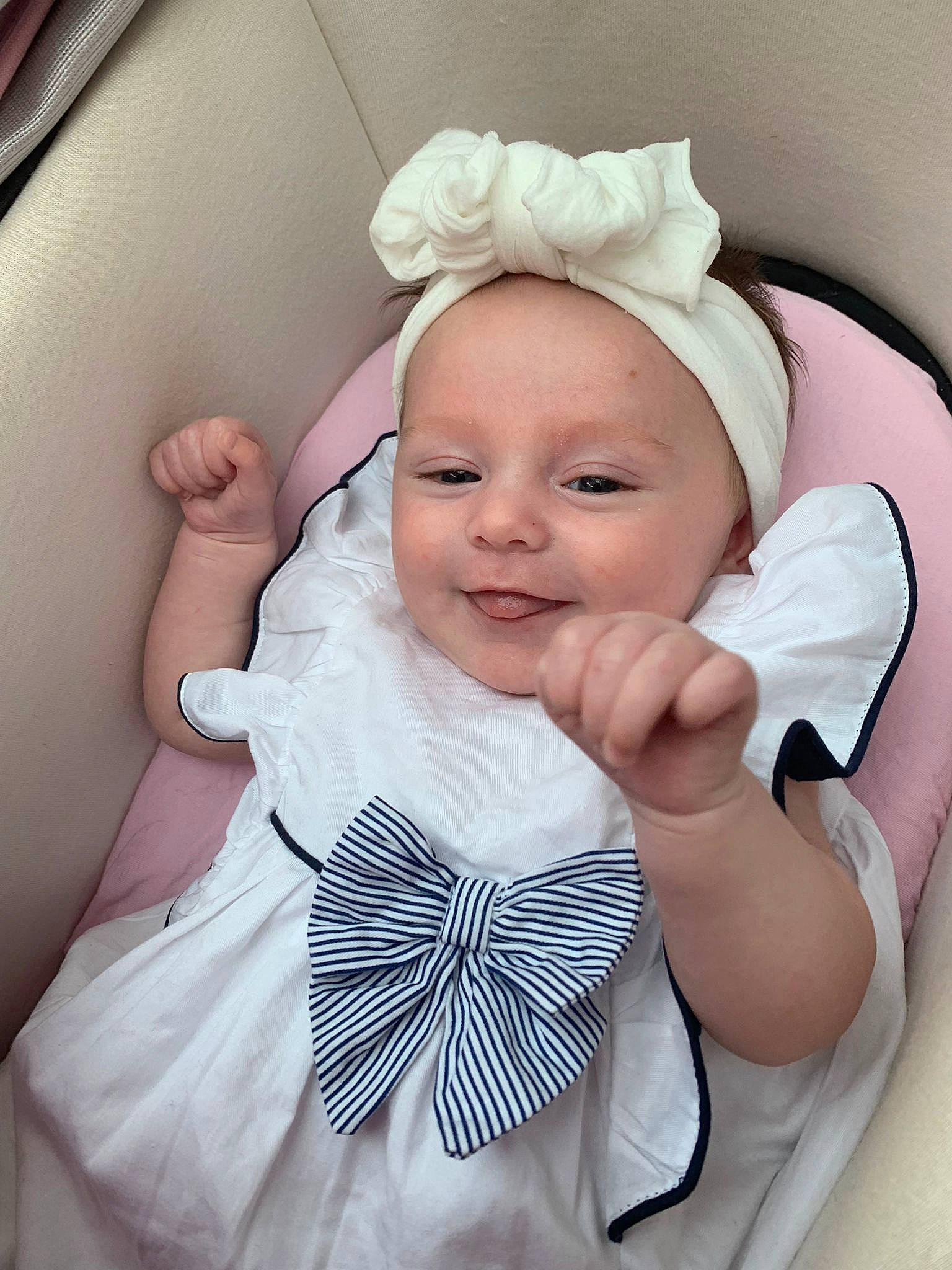 Darcie is registered to the contest to win money with this photo: baby, baby_safety, baby_sleeping, baby_toddler_clothing, cap, cheek, child, comfort, eyelash, gesture, happy, headgear, joy, linens, person, pink, skin, sleeve, smile, thumb