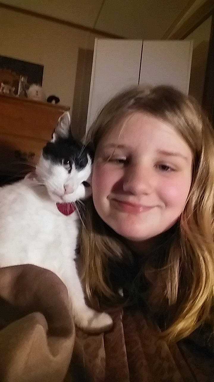 Sally Mcguire is registered to the contest to win money with this photo: black_hair, carnivore, cat, ear, eye, eyebrow, eyelash, fawn, felidae, gesture, happy, iris, jaw, long_hair, neck, nose, skin, small_to_medium_sized_cats, smile, whiskers