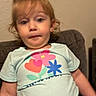 Gianna is registered to the contest to win money with this photo: toddler, child, indoor, couch, clothing, face, expression, hair, person, portrait, shirt, colorful, furniture, young_child, curly_hair, seated, casual, cute, home, surprised