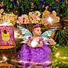 Caroline is registered to the contest to win money with this photo: baby, child, fairy_wings, purple_dress, flower_crown, glowing_orb, magical_garden, flowers, tree_stump, fantasy, glowing_lights, nature, greenery, fantasy_theme, portrait, outdoor, cute, whimsical, sparkles, fantasy_photo