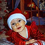 baby, child, santa_hat, red_clothing, plush_candy_cane, christmas, holiday, festive, smiling, face, blue_eyes, white_rug, indoor, window, winter_scene, decorations, happy, cute, portrait, holiday_spirit