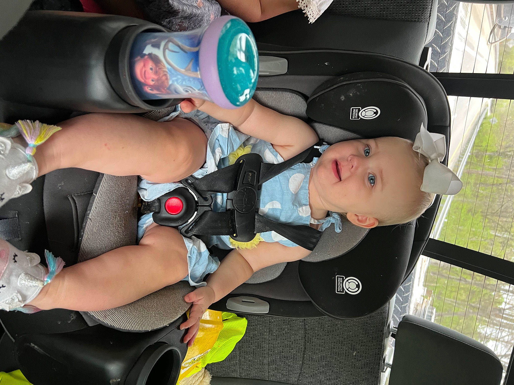 Peyton Mabel is registered to the contest to win money with this photo: auto_part, automotive_wheel_system, baby, baby_carriage, baby_products, baby_toddler_clothing, car_seat, child, hand, hat, human_leg, knee, lap, leg, person, personal_protective_equipment, shoe, thigh, tire, toddler