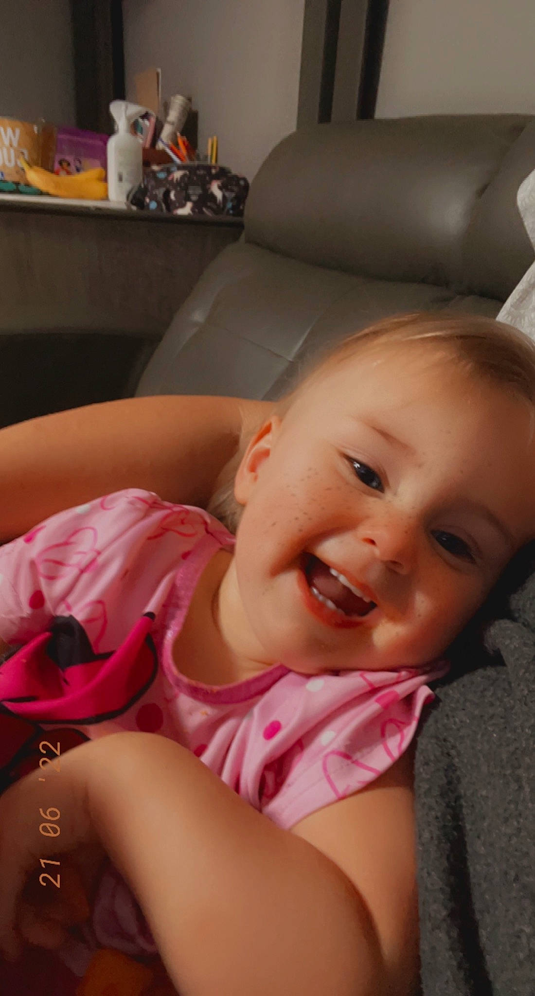 Peyton Mabel is registered to the contest to win money with this photo: baby, baby_toddler_clothing, cheek, chest, comfort, eye, eyebrow, eyelash, face, hair, happy, iris, joy, lip, mouth, nose, person, pink, skin, smile