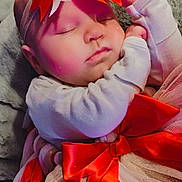Aurelia joined the competition — help win amazing prizes! baby, sleeping, bow, headband, red_bow, dress, tulle, blanket, cute, infant, adorable, peaceful, child, soft_texture, pink_tint, hands, closed_eyes, portrait, holiday, festive