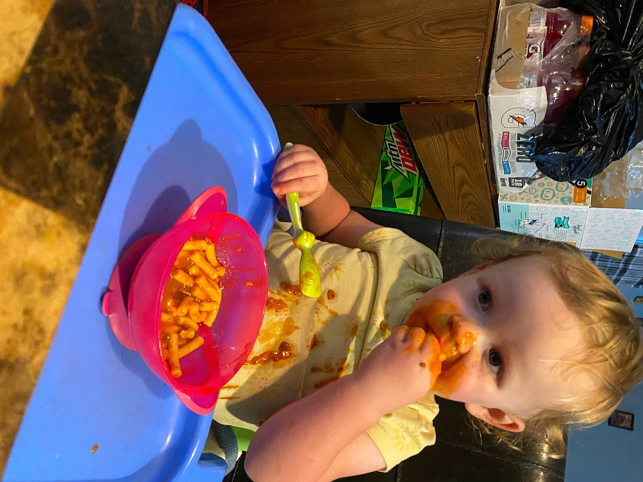 Rachel Ann Bumgarner is registered to the contest to win money with this photo: baby, baby_toddler_clothing, chair, child, comfort_food, cuisine, dish, food, fun, happy, leisure, orange, person, plastic, play, recreation, tableware, toddler, vacation, visual_arts