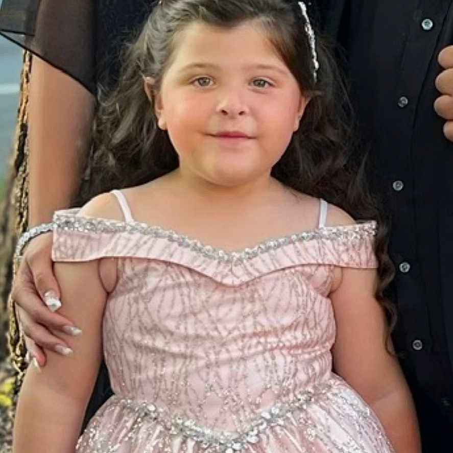 Selerina is registered to the contest to win money with this photo: child, girl, dress, pink, sparkle, portrait, smile, hair, curly_hair, person, outdoor, family, fashion, formal, young, cute, happy, lock_screen, digital_overlay, phone_ui