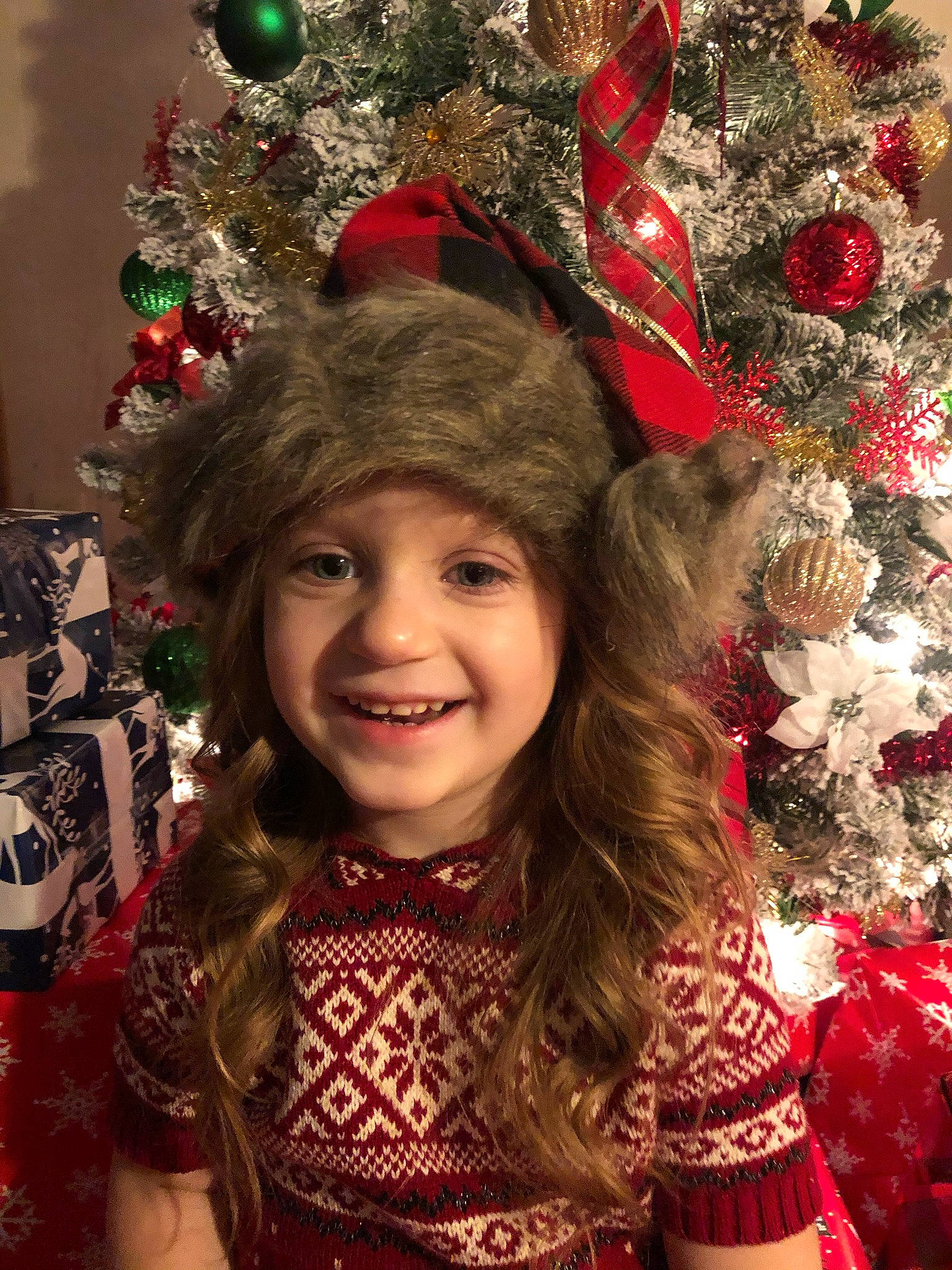 Braelyn joined the competition — help win amazing prizes! beauty, christmas_decoration, christmas_ornament, christmas_tree, costume_hat, eye, facial_expression, fawn, fun, hair, happy, head, headwear, holiday_ornament, human, human_body, joy, leaf, ornament, people