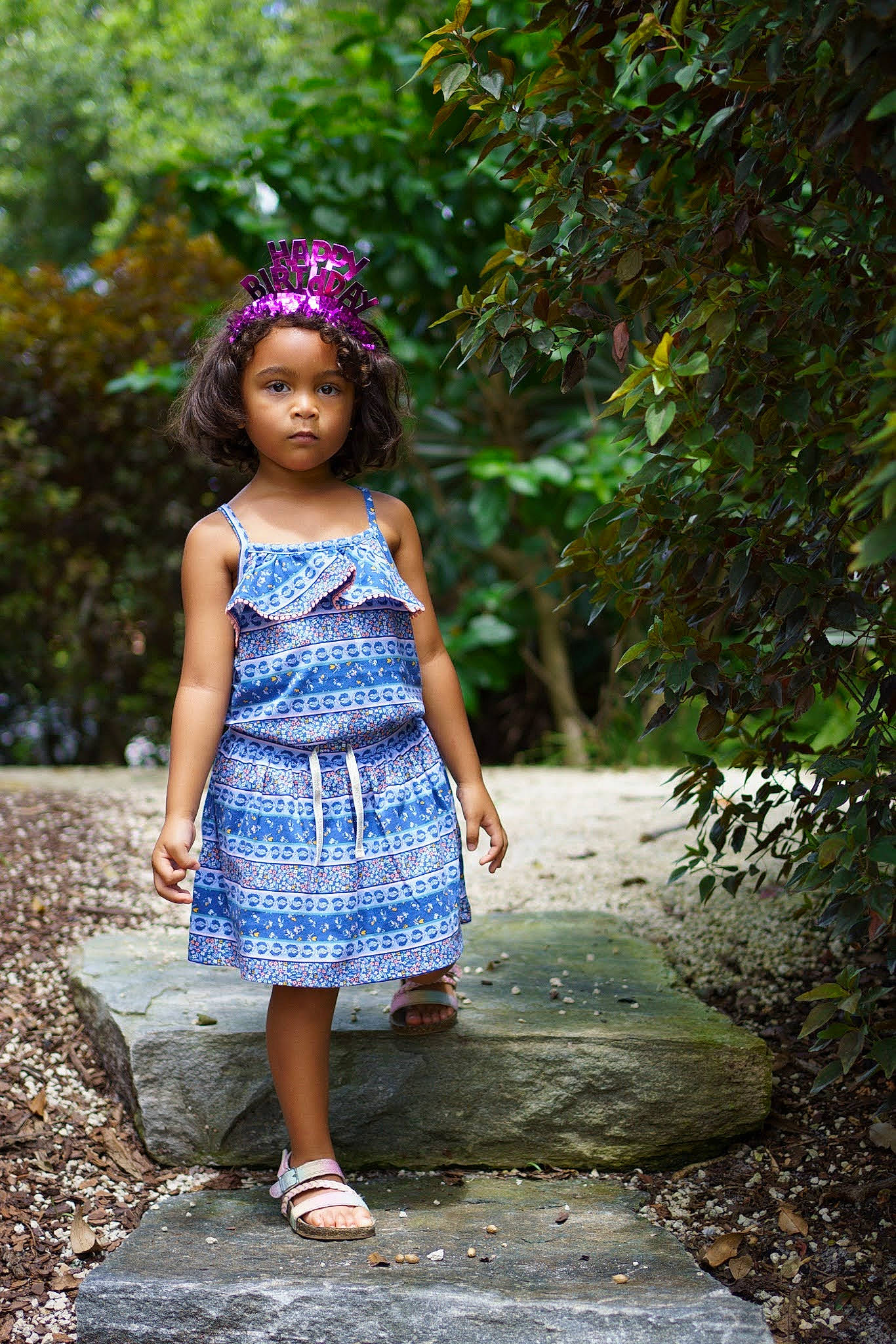 Keira is registered to the contest to win money with this photo: beauty, child, clothing, day_dress, dress, electric_blue, eye, fawn, forest, grass, happy, leisure, long_hair, people_in_nature, person, plant, shoulder, street_fashion, toddler, tree