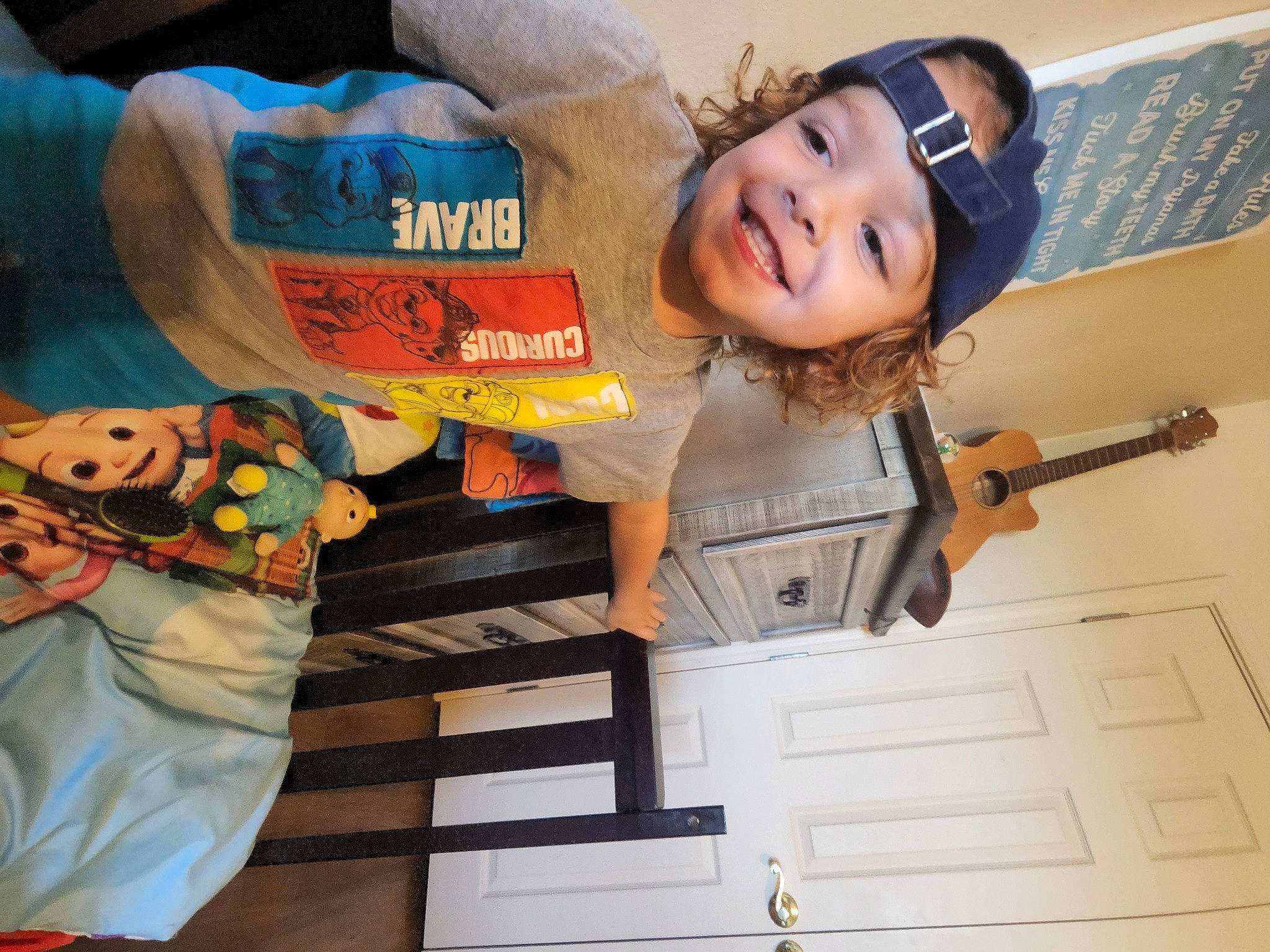 Easton is registered to the contest to win money with this photo: air_gun, animation, child, costume, eyewear, fictional_character, fun, happy, headwear, joy, linens, person, recreation, room, shooting, shotgun, smile, t_shirt, trigger, visual_arts