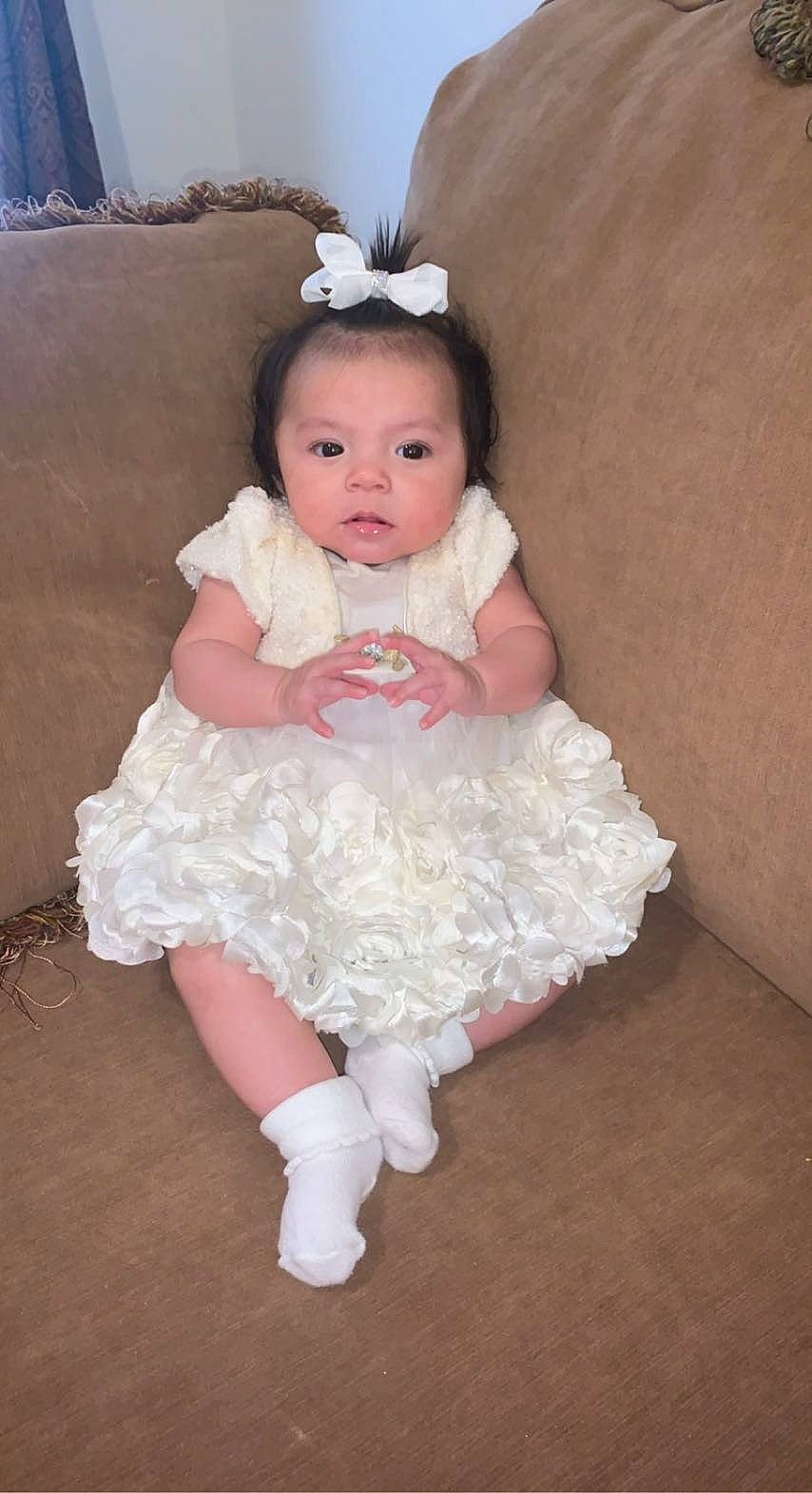 Levi joined the competition — help win amazing prizes! baby, baby_toddler_clothing, bridal_accessory, cheek, day_dress, dress, embellishment, face, flash_photography, happy, head, headband, headgear, headpiece, human_body, peach, person, pink, skin, toddler