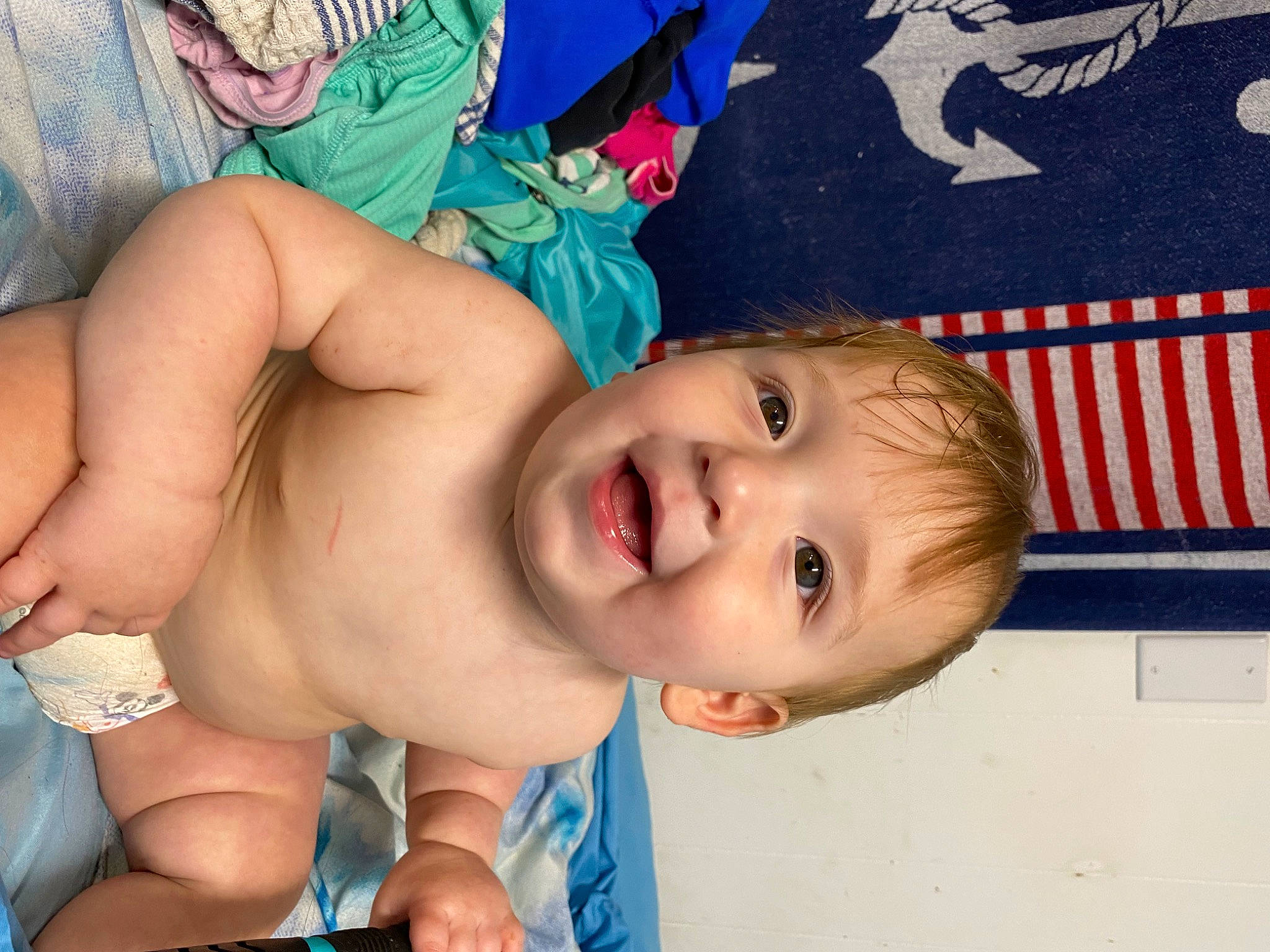 Dean Dempsey joined the competition — help win amazing prizes! abdomen, baby, baby_laughing, blue, cheek, chest, eye, eyebrow, finger, fun, happy, iris, leisure, mouth, nose, person, skin, smile, thumb, toddler