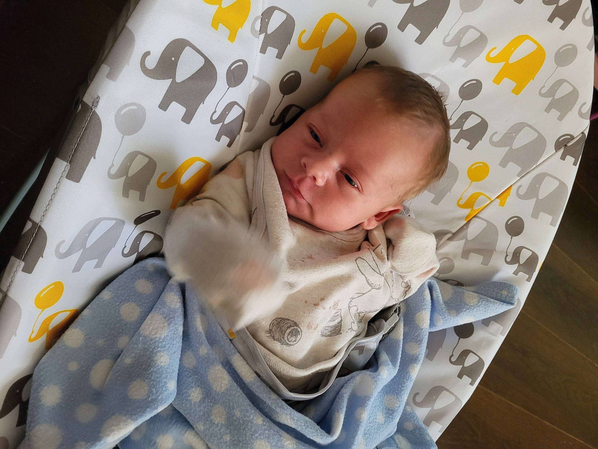 George joined the competition — help win amazing prizes! baby, baby_products, baby_safety, baby_sleeping, baby_toddler_clothing, bedding, bedtime, child, comfort, linens, nap, pattern, person, room, sleep, sleeve, textile, toddler