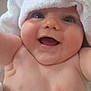 Leo-John is registered to the contest to win money with this photo: baby, smile, towel, bare_chest, happy, child, cute, infant, arms, skin, portrait, closeup, cheeks, headwear, person, young, joy, expression, indoors, face