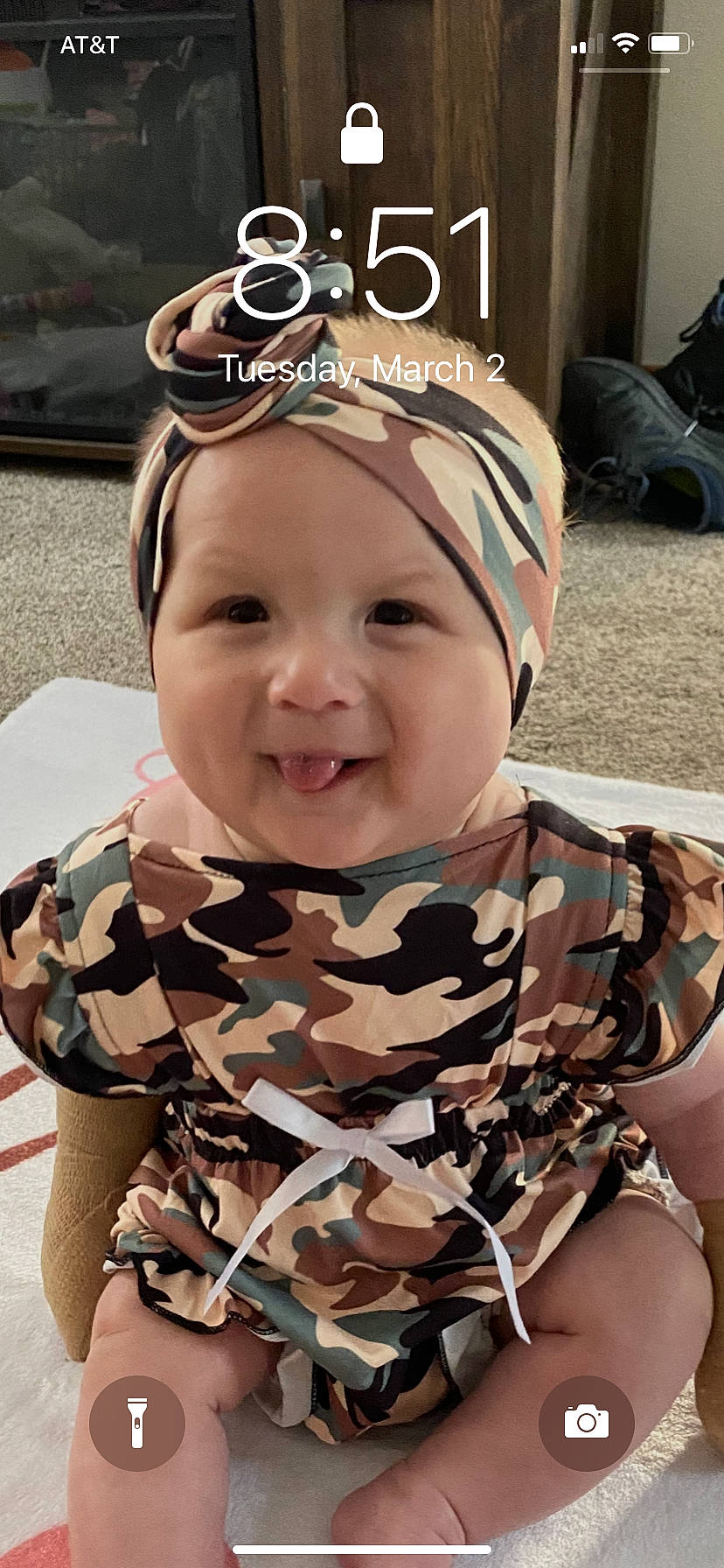 Dominic. Amelia is registered to the contest to win money with this photo: baby, baby_toddler_clothing, camouflage, cap, cheek, child, eyelash, eyewear, fashion_accessory, gesture, happy, head, headwear, joy, military_camouflage, pattern, person, personal_protective_equipment, pink, skin