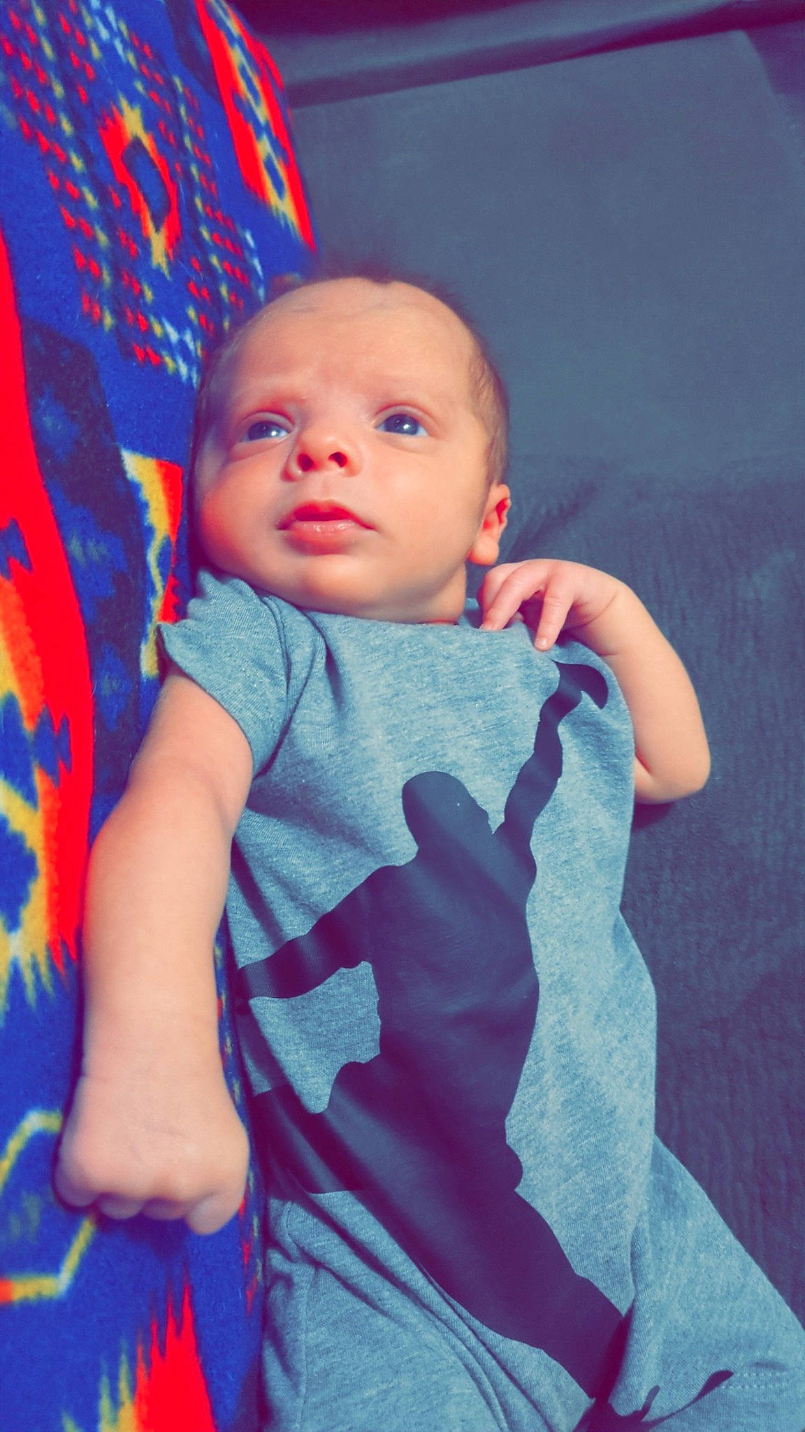 Braxton joined the competition — help win amazing prizes! baby, baby_toddler_clothing, cheek, child, comfort, electric_blue, fun, gesture, iris, linens, lip, magenta, nail, pattern, person, sitting, sleeve, t_shirt, thumb, toddler