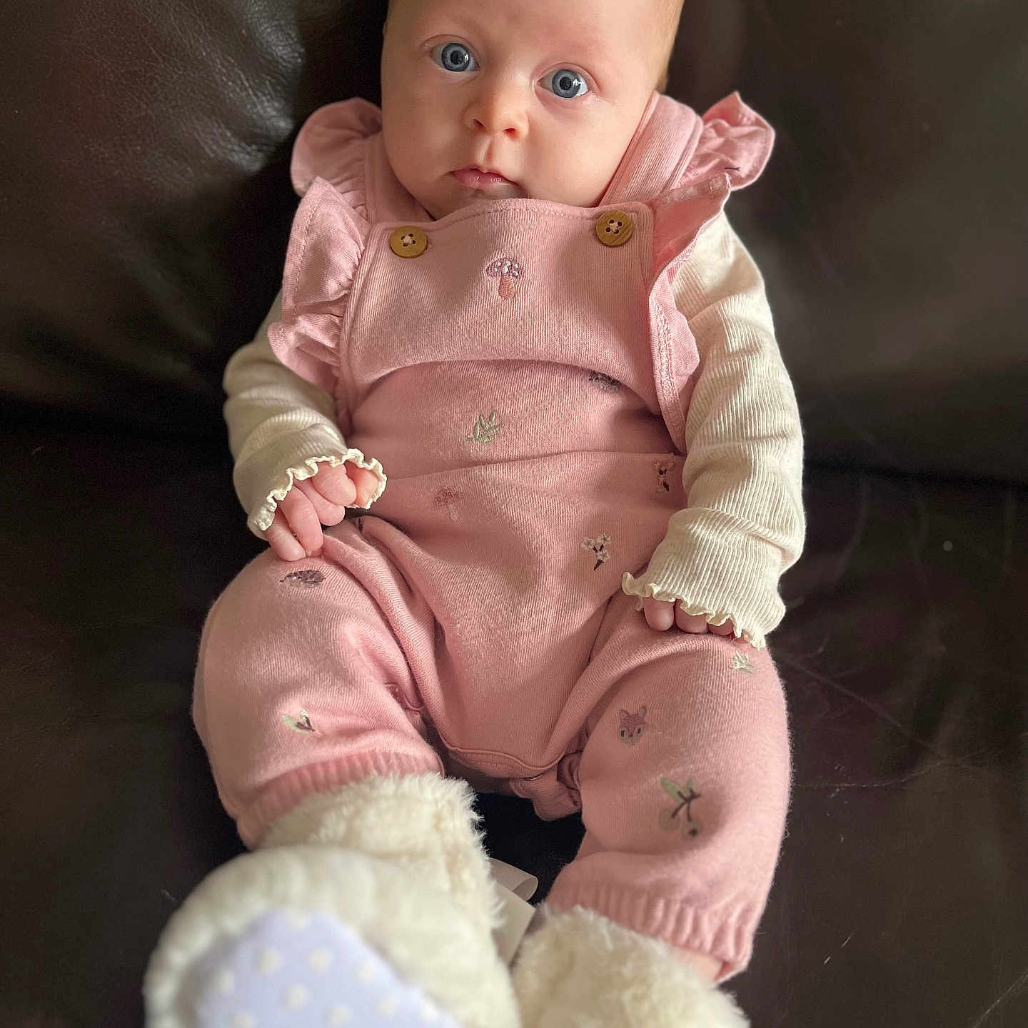 Elsie joined the competition — help win amazing prizes! baby, blanket, clothing, doll, face, head, longsleeve, newborn, pants, person, photography, portrait, sitting, sleeve, toy