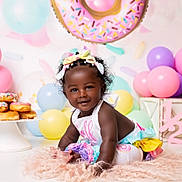 Leiana is registered to the contest to win money with this photo: balloon, birthdayparty, child, clothing, cream, dessert, face, female, food, fun, girl, hat, head, party, people, person, photography, portrait, sitting, sweets