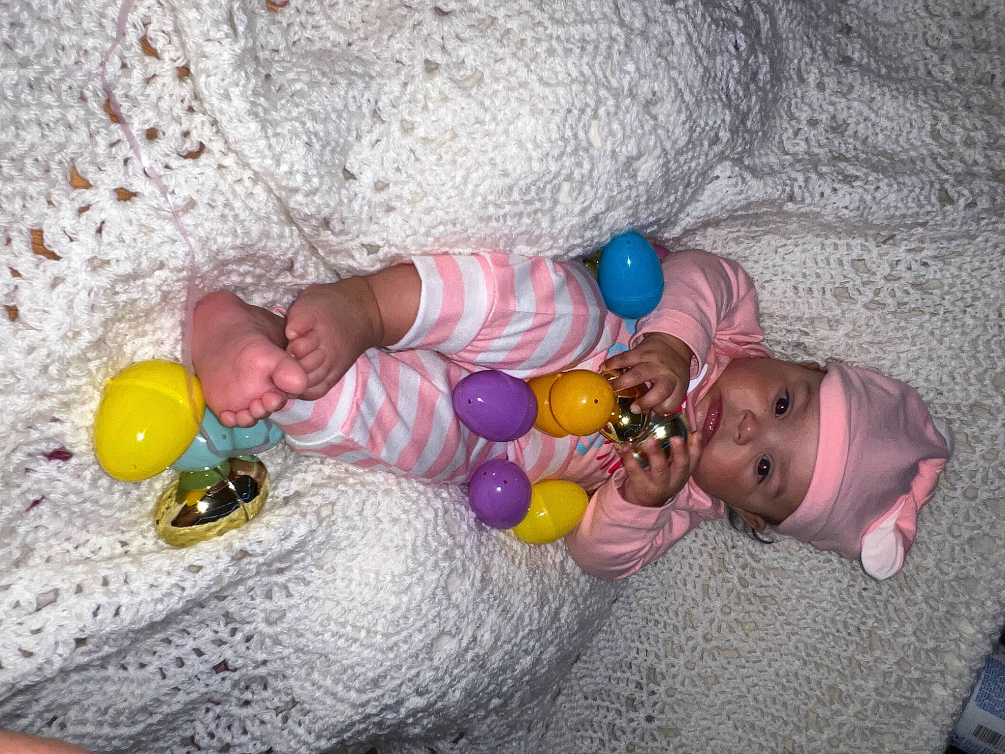 Brielle is registered to the contest to win money with this photo: baby, baby_products, baby_toddler_clothing, baby_toys, child, comfort, doll, eye, fun, happy, head, headgear, headwear, leisure, linens, person, pink, play, room, textile