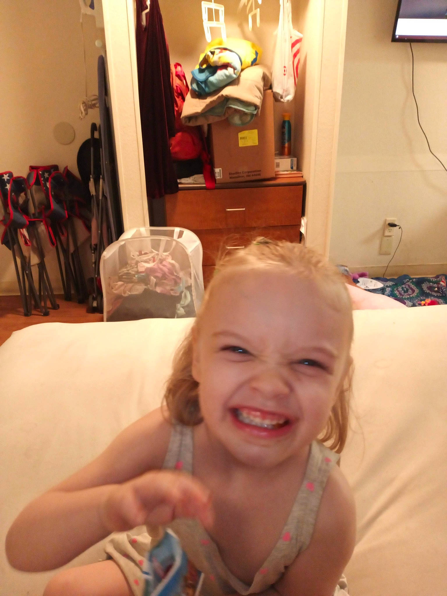 Rosalie joined the competition — help win amazing prizes! bed, bed_sheet, bedding, bedroom, bracelet, closet, clothes_hanger, display_device, home_accessories, interior_design, jewellery, joy, lamp, linens, person, picture_frame, pillow, room, throat, tongue