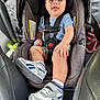 Yazan joined the competition — help win amazing prizes! baby, car_seat, child, sneakers, blue_shirt, smiling, seatbelt, vehicle_interior, happy, infant, footwear, socks, cute, safety, car, person, young_child, seat, portrait, transportation