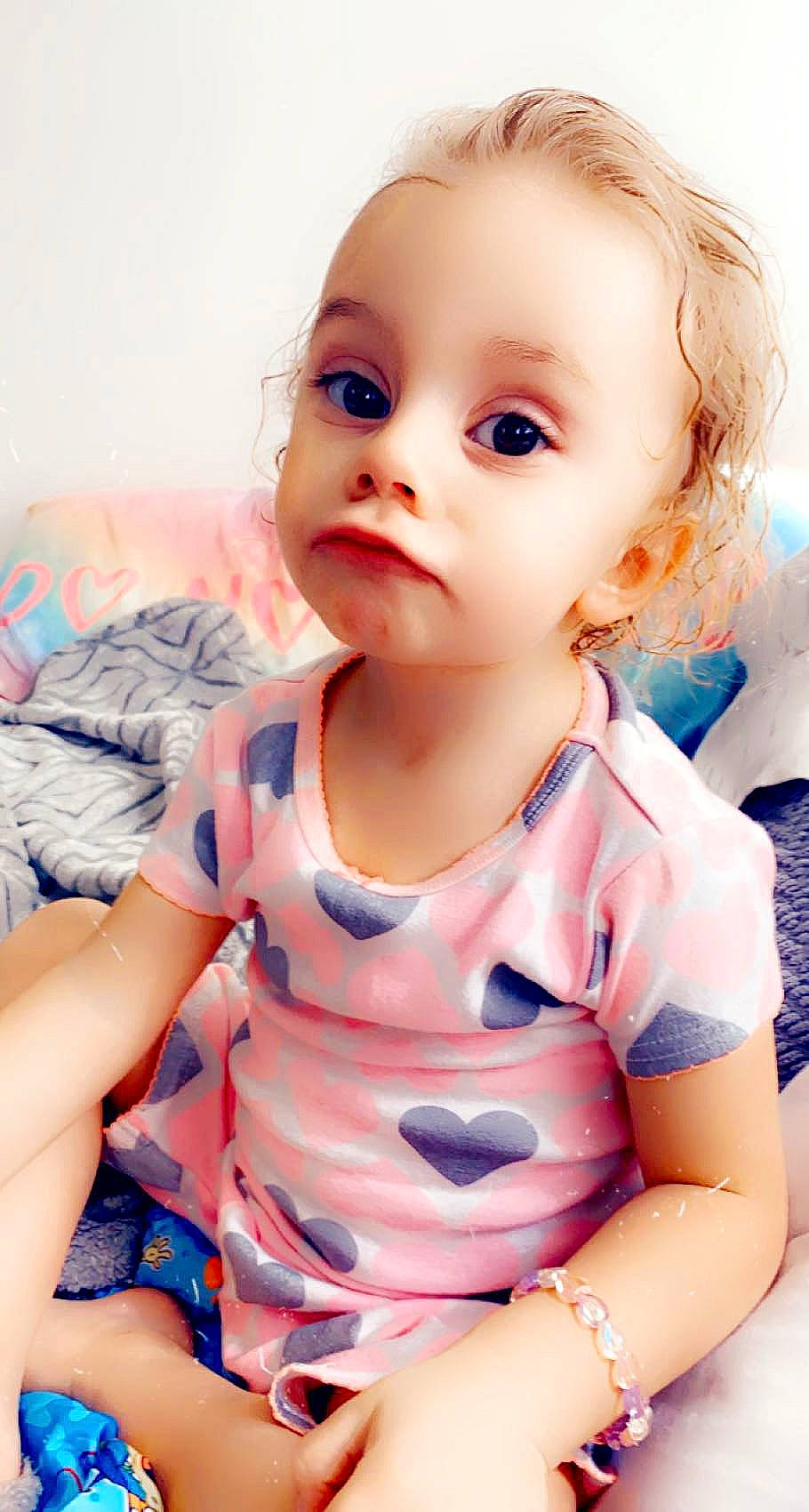 Emma Rose is registered to the contest to win money with this photo: baby, baby_toddler_clothing, cheek, chest, child, dress, eyelash, fun, happy, head, iris, lip, mouth, neck, nose, person, pink, skin, sleeve, t_shirt