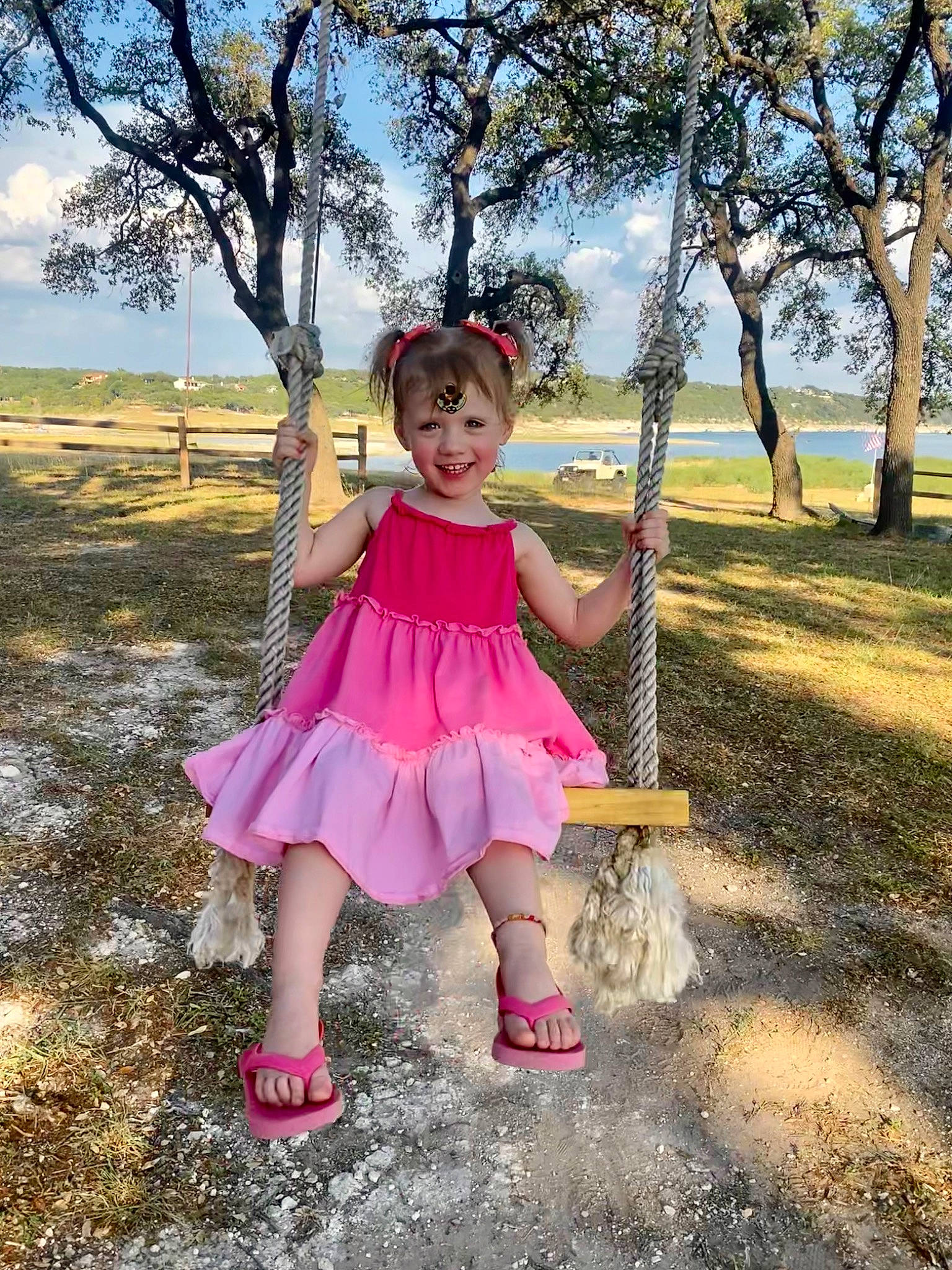 Olive is registered to the contest to win money with this photo: cloud, dress, eye, footwear, grass, grassland, happy, hat, joy, leaf, leg, leisure, magenta, people_in_nature, person, plant, recreation, shoe, sky, sneakers