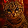 cat, kitten, tabby, glasses, devil_horns, close_up, whiskers, curious, orange_background, cute, pets, animal, feline, portrait, indoor, soft_lighting, mischievous, young, face, ears