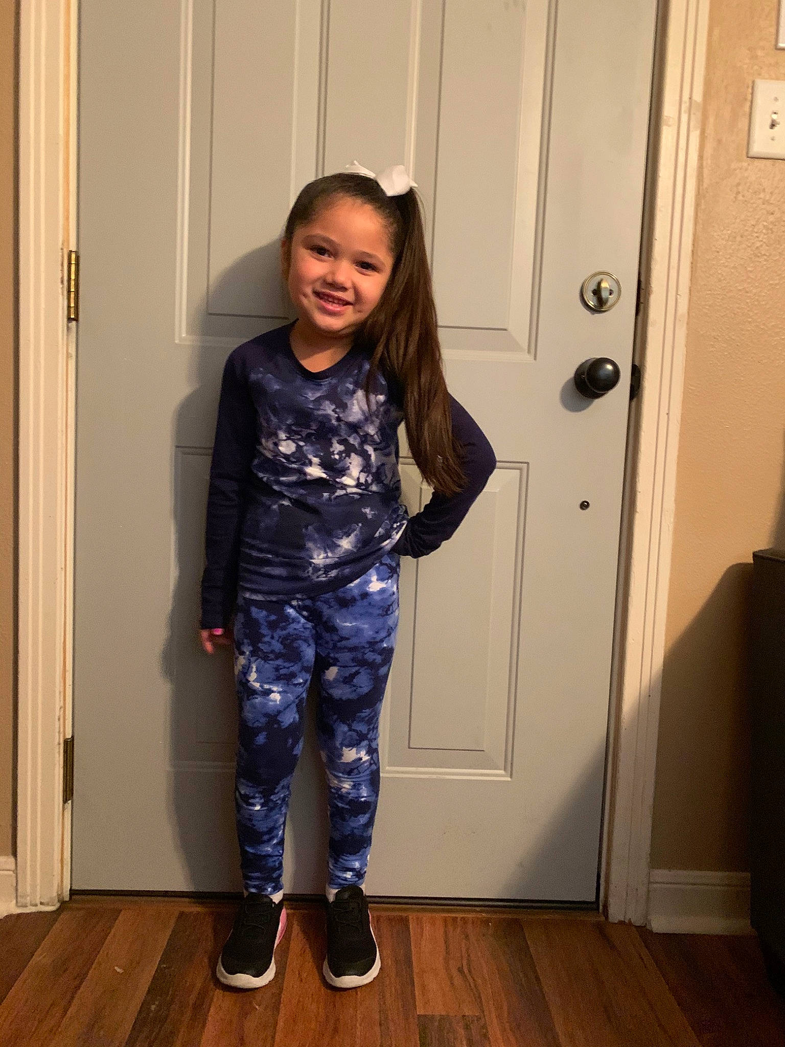 Abriana is registered to the contest to win money with this photo: child, clothing, footwear, joy, pajamas, person, shoe, standing, toddler, trousers